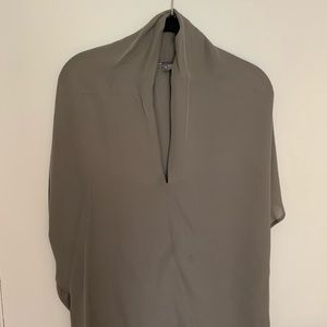Vince drape neck silk oversized blouse taupe